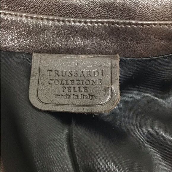 Trussardi Collezione Pelle Brown Leather Blazer Jacket Size 44 - Picture 2 of 16